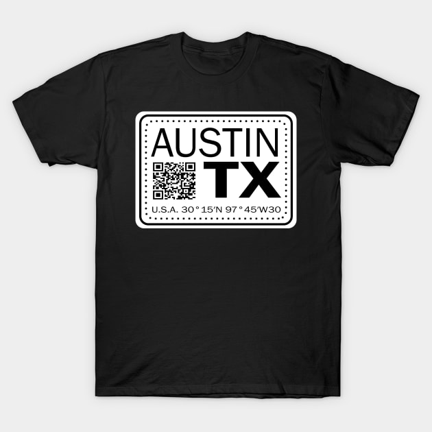 New Vintage Travel Location Qr Austin TX T-Shirt by SimonSay